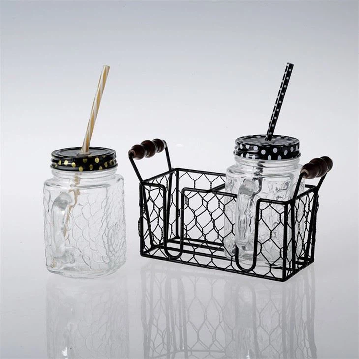 Glass Mason Jar With Metal Rack