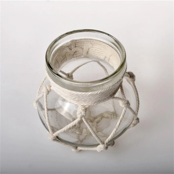 Mini Glass Tea Light Holders Light Color Rope Braid